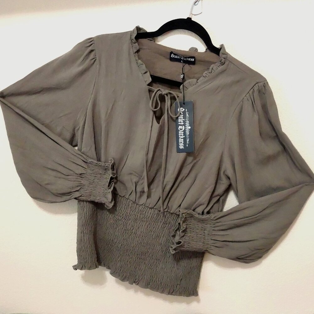 Dusty sage renaissance blouse, large, cotton-linen blend